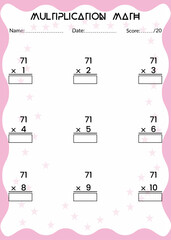 Multiplication Math for Kids. This is the perfect Kid's Multiplication Math. You can simply use it for kids. Children's design, Printable bookmarks for kids. Times tables template.