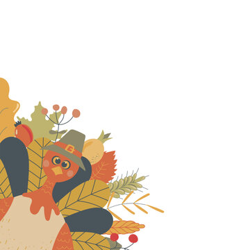Vector illustration of happy Thanksgiving turkey. Vector illustration.