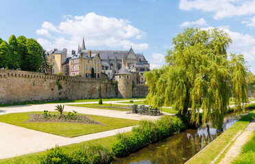 Fototapeta na wymiar Vannes, medieval city in Brittany, view of the ramparts garden- France