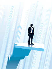 Businessman standing on a large climbing graph, conceptual business illustration.