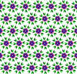 Seamless vector texture in the form of bright blue and red flowers on a white background