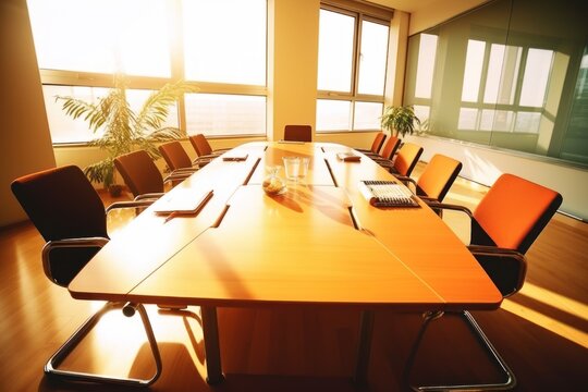 stock photo of office table in meeting room and stuff tools equipment  photography Generative AI