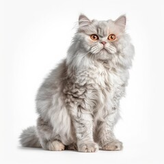 Fototapeta premium cat, kitten, animal, pet, isolated, domestic, feline, fur, white, cute, tabby, kitty, sitting, young, baby, portrait, adorable, looking, british, one, paw, pets, mammal, gray, beautiful