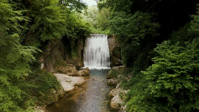 Aerial view of Washerwoman bridge in Montella, Avellino, Italy