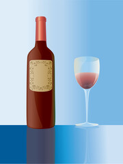 Vector image of bottle and glass of wine.