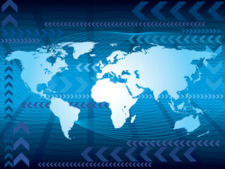 Large blue world map on an abstract background, conceptual business illustration. The base map is from Central Intelligence Agency Web site. - obrazy, fototapety, plakaty