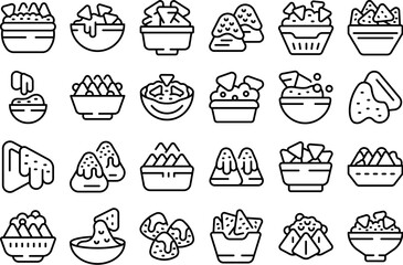 Nachos icons set outline vector. Dip mexican. Food party