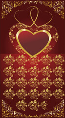 Heart on a red background with a gold ornament