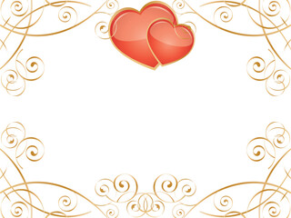 Vector frame with glossy hearts and swirl pattern.