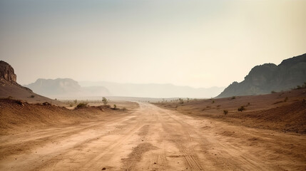 Landscape view of dusty road going far away nowhere, generative ai  - obrazy, fototapety, plakaty