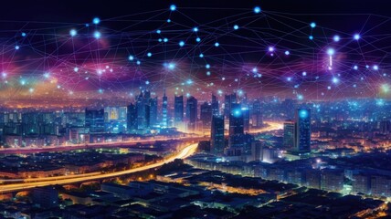 Fototapeta na wymiar Smart city and communication network concept. Generative AI
