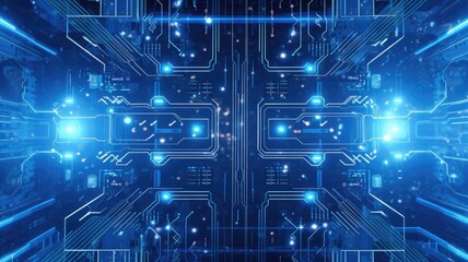 blue tech background with icons and blue wires. Generative AI