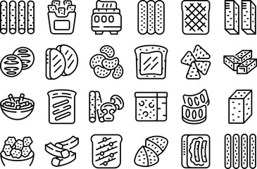 Bread croutons icons set outline vector. Food small. Cube bread