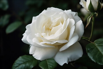 White big rose close-up and magnificent. Mature white rose , generative ai 
