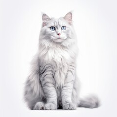 Fototapeta premium cat, kitten, animal, pet, isolated, domestic, feline, fur, white, cute, tabby, kitty, sitting, young, baby, portrait, adorable, looking, british, one, paw, pets, mammal, gray, beautiful