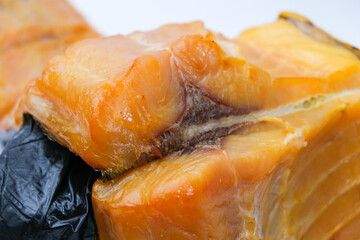 Smoked silver carp in a section. Close-up