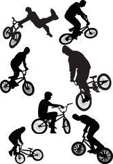 silhouette of bmx riders on a white background. Vector illustration.