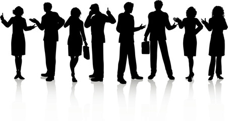 Silhouettes of business people in various poses