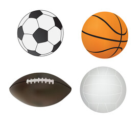 collection of sport balls on a white background