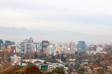 Fototapeta na wymiar View of Providencia from San Cristobal hill, Santiago, Chile