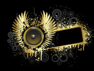 Grunge music background in gold and black