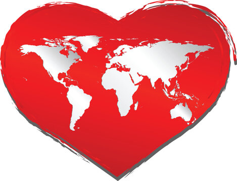 Heart shape with world map - In vector version all elements are independent and can be reused
