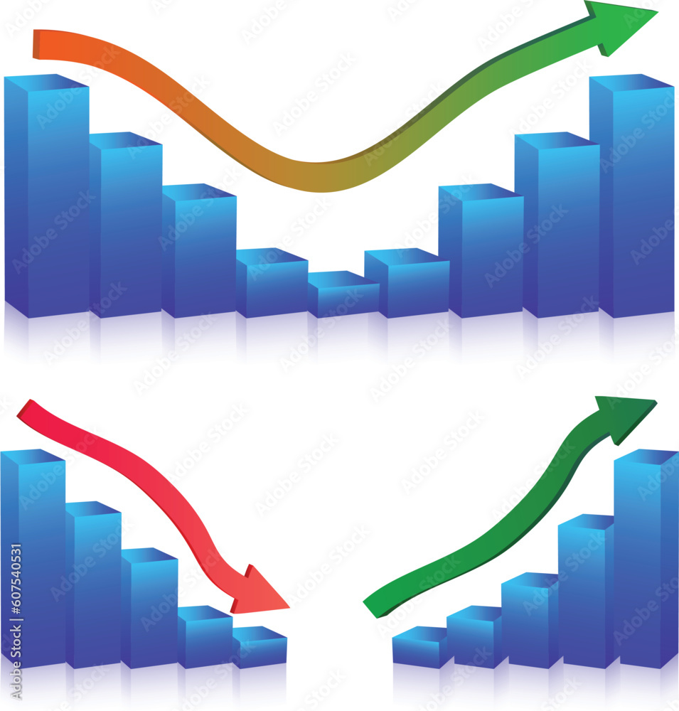 Wall mural business failure and growth graph and arrows