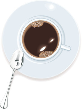 Vector image. Cup of coffee with bubbles and spoon
