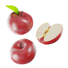 3d red apples isolated on transparent background, png