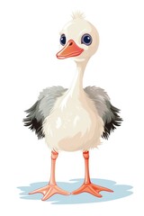Cute baby Goose in Cartoon Style on white background - generative AI
