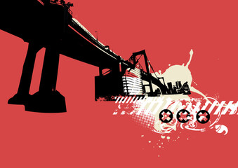 Obraz na płótnie Canvas City bridge . Grunge styled urban background in graffiti style. Vector illustration.