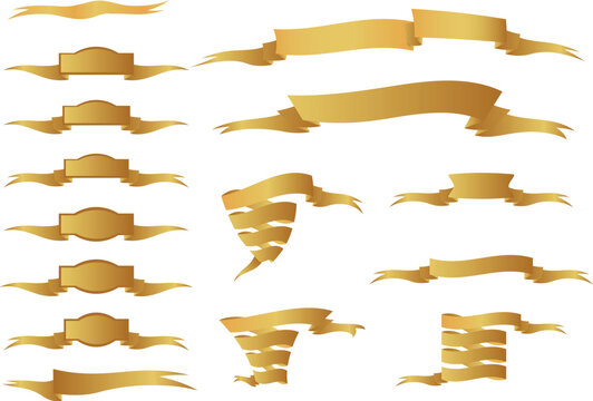 Collection of golden ornamental ribbons. Illustration.