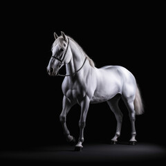 Spectacular Silver White Horse in Dramatic Studio Lighting, generative AI