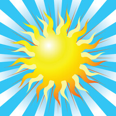Abstract sun representation over blue striped background