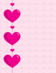 Three large pink hearts on a paler pink patterned heart background