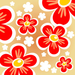 Fototapeta na wymiar Ornate red flowers on a yellow background. Digital illustration.