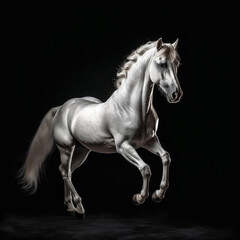 Obraz na płótnie Canvas Silver White Horse Dramatically Rearing in Studio with Copy Space, generative AI