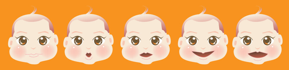 vector illustration for a set of face expression of baby boy