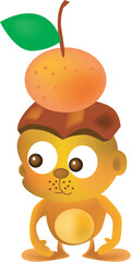 vector illustration for a monkey put a mandarin on its head