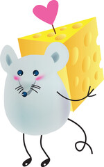 Naklejka premium mouse going to send a cheese as a gift, special for u, vector, illustration
