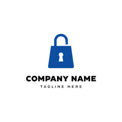 Blue and black logo with a lock and a keyhole