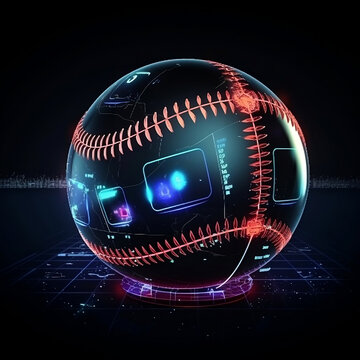 Futuristic Baseball with HUD Analytics on Isolated Black Background, generative AI