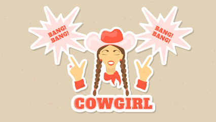 Bandit Girl in a Cowboy Hat Hand Gesture Guns Bang Bang Bachelorette Party Wild West Style Party