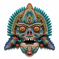 Ornamental mask of kukulcan feathered serpent Mayan mythology in Mexico