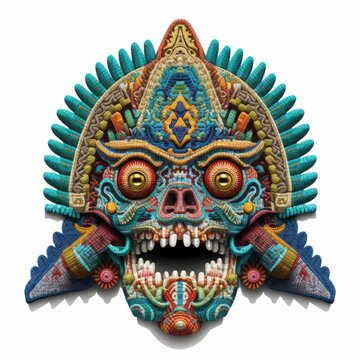 Ornamental mask of kukulcan feathered serpent Mayan mythology in Mexico