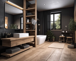 Bathroom luxury interior. Modern indoor clean house design. Generative AI.