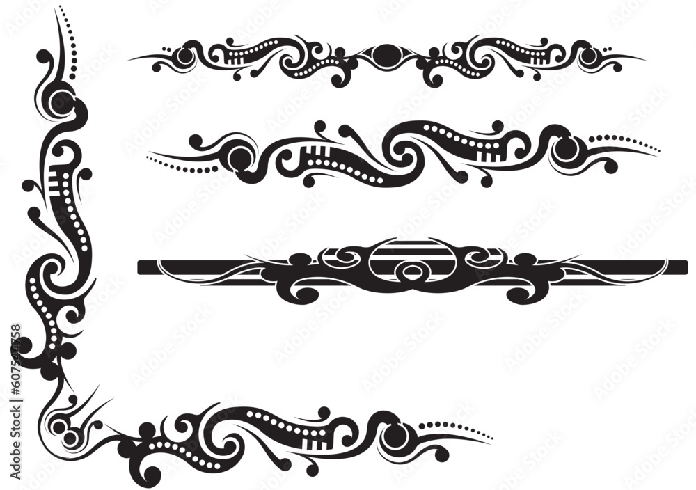 Fototapete vector illustration - corner design and 3 dividers based on a scroll tribal type pattern