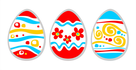 Three ornate easter eggs isolated on a white background.