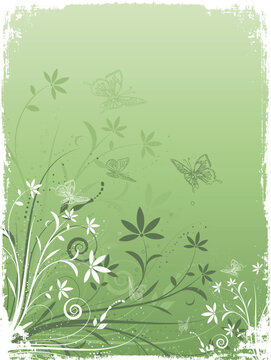 Floral design with butterflies on grunge background