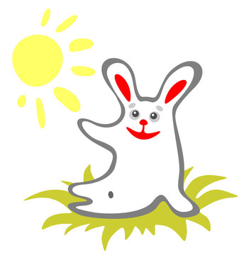 Stylized happy rabbit  and sun on a white background.